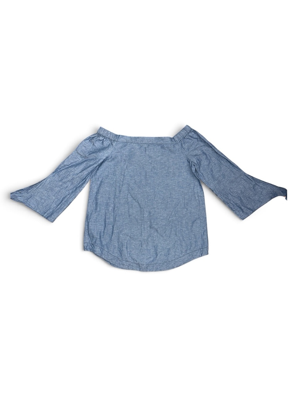 Free People Large “Show me some Shoulder” Chambray Off-Shoulder Blue Top